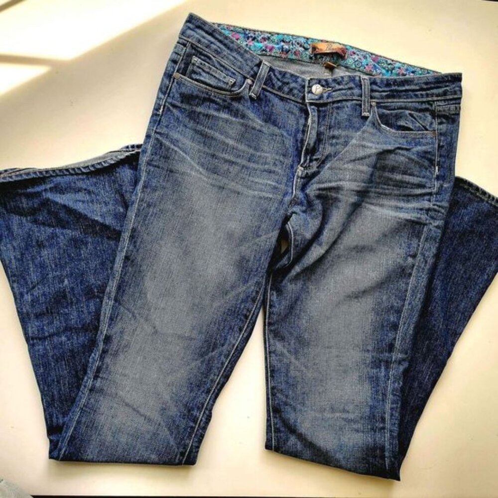 Women's Paige Size 32 Blue Denim Flare Wide Leg Retro Jeans Pants